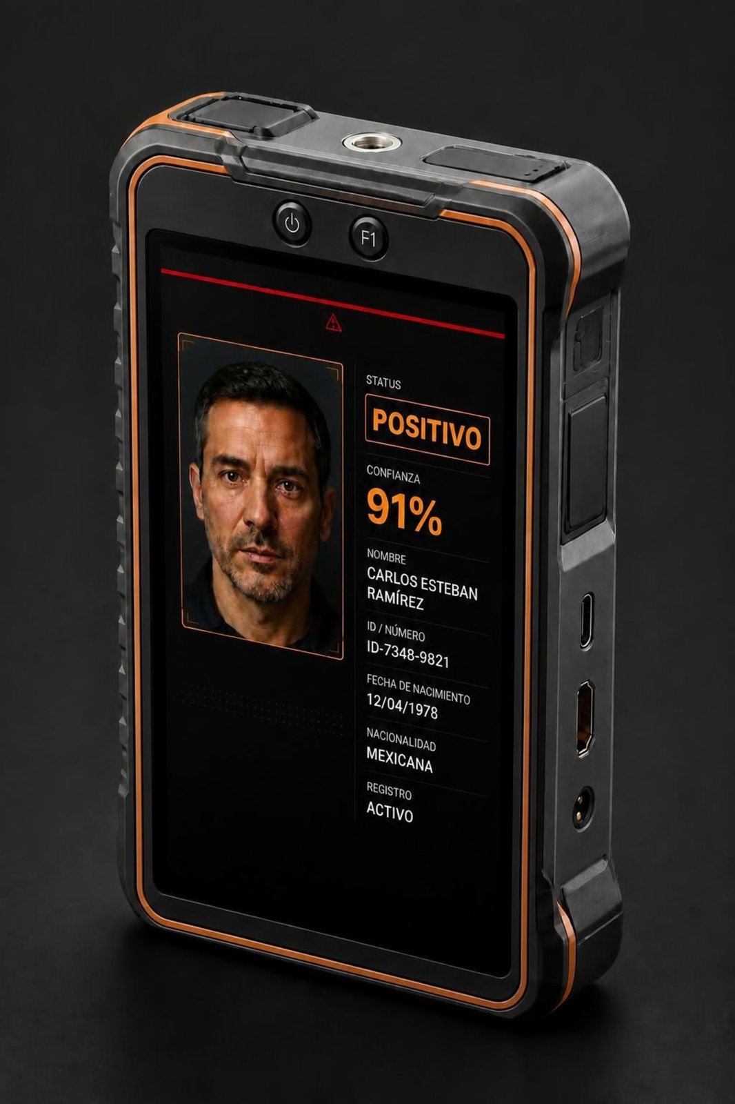 Foto conceptual del TOFIND SentinelX, detalle del lente de la cámara y los LED infrarrojos